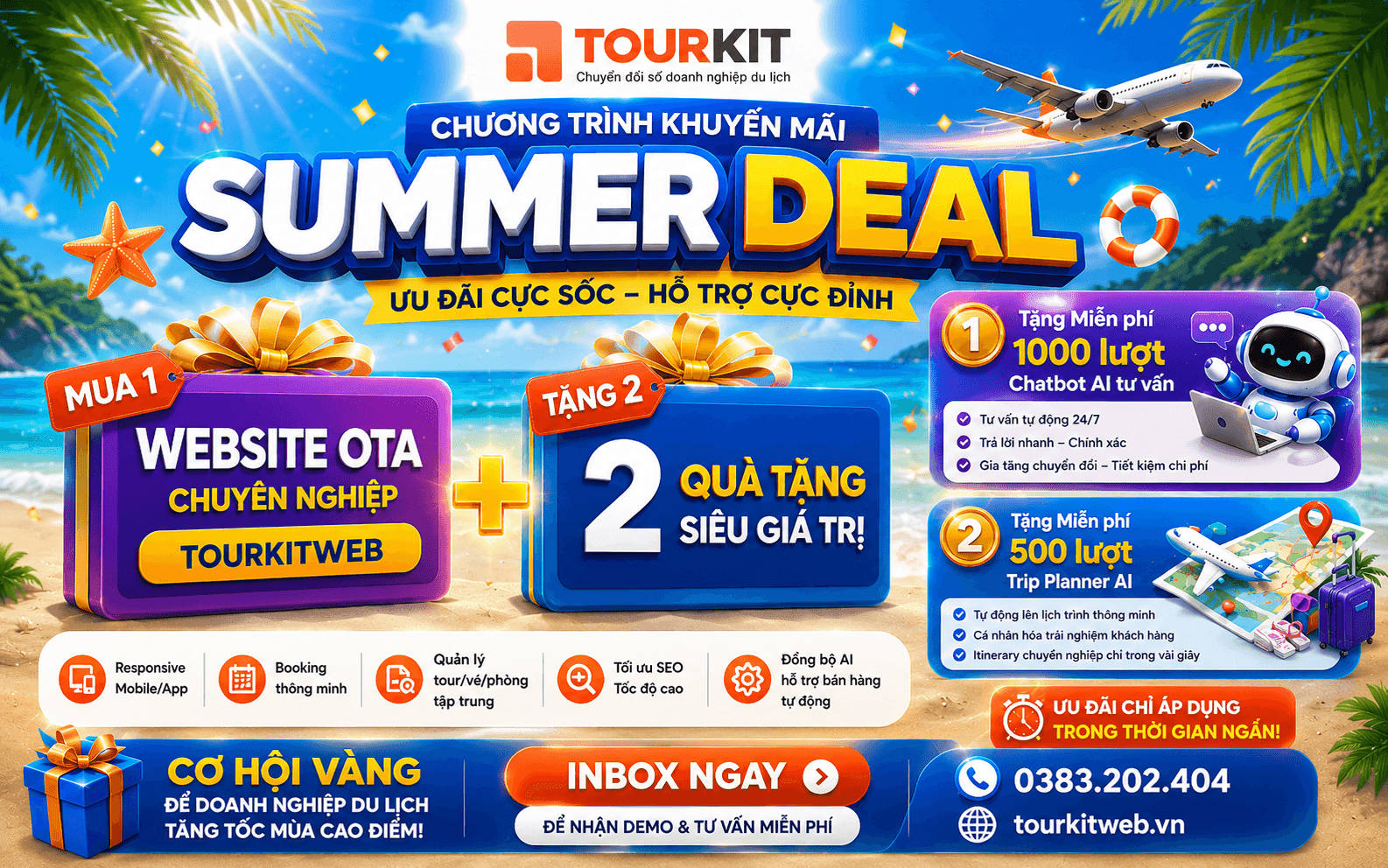 Chương trình khuyến mãi Summer Deal TourkitWeb - Mua 1 Tặng 2
